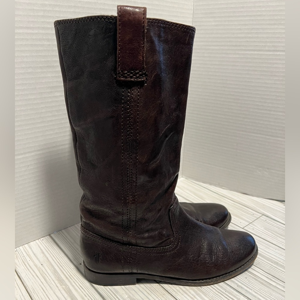 Frye Dark Brown Leather Mid-Calf Riding Boots